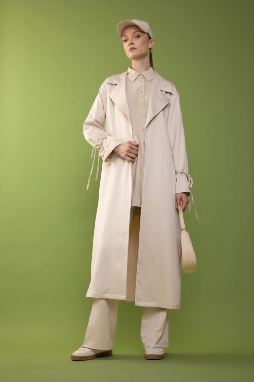 FEMME Beige Tunique Satinette Coupe Relaxant à Manches Longues