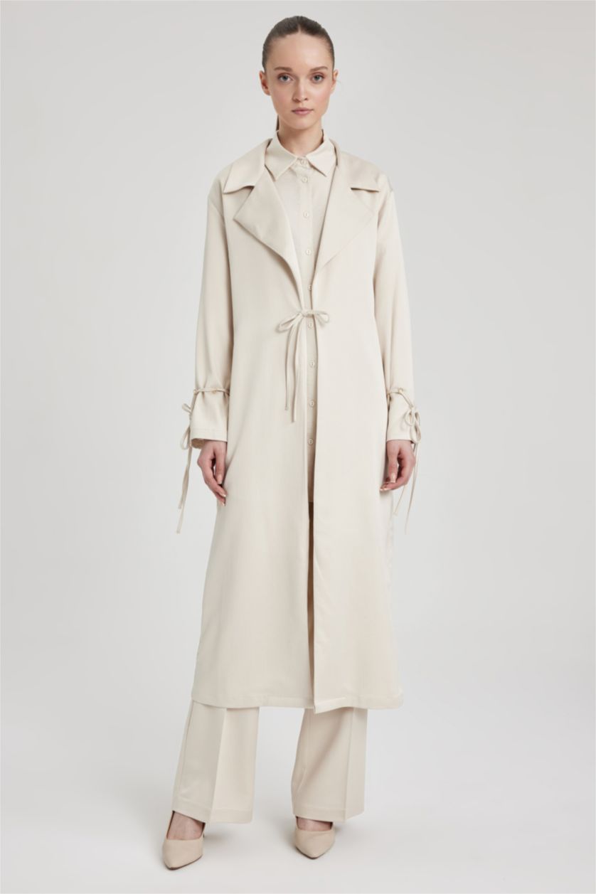 FEMME Beige Tunique Satinette Coupe Relaxant à Manches Longues