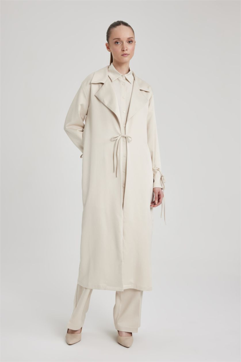 FEMME Beige Tunique Satinette Coupe Relaxant à Manches Longues