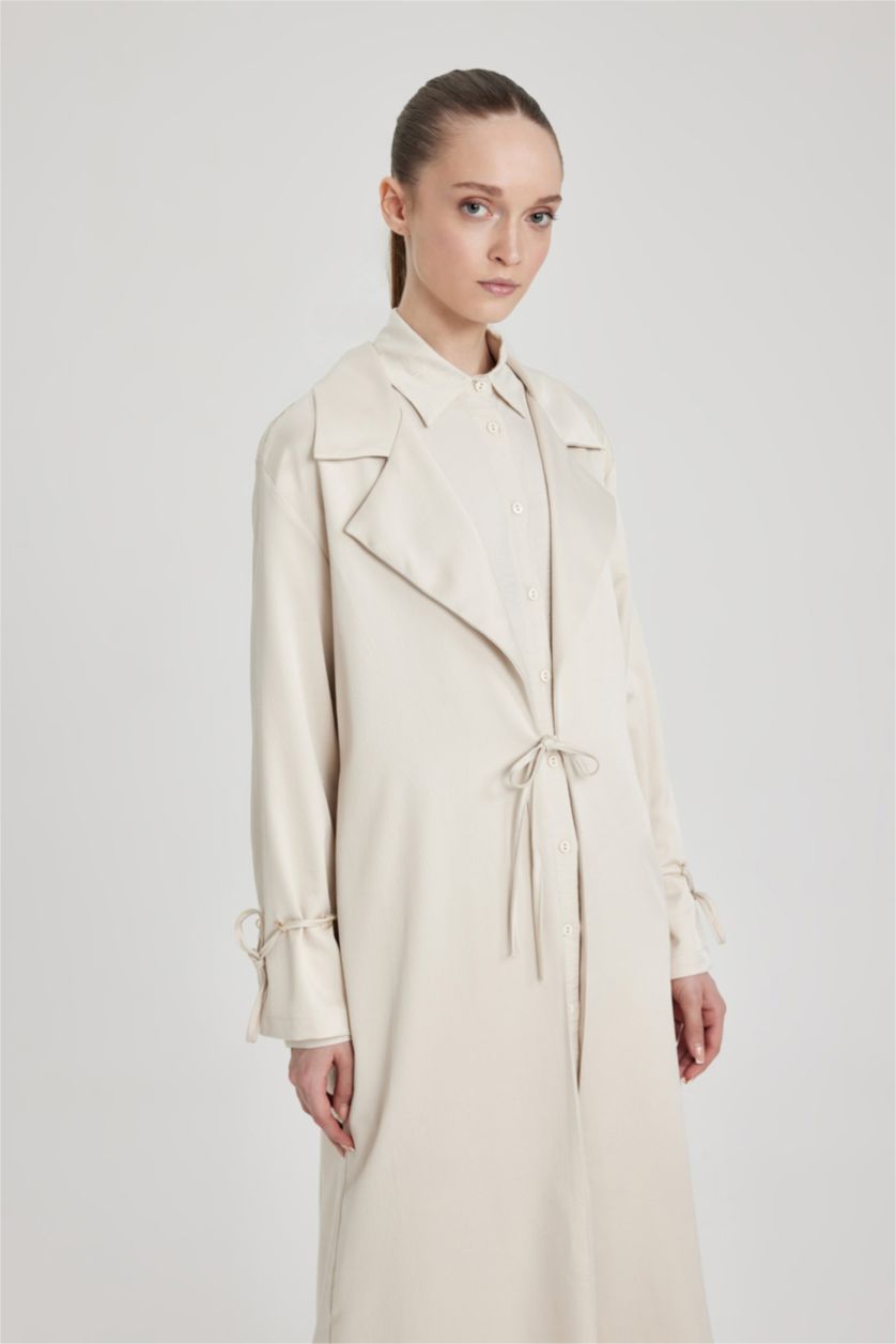 FEMME Beige Tunique Satinette Coupe Relaxant à Manches Longues