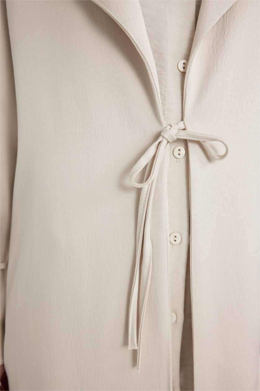 FEMME Beige Tunique Satinette Coupe Relaxant à Manches Longues