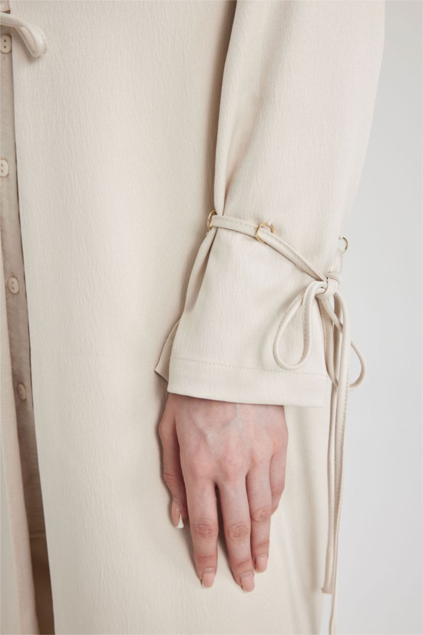 FEMME Beige Tunique Satinette Coupe Relaxant à Manches Longues