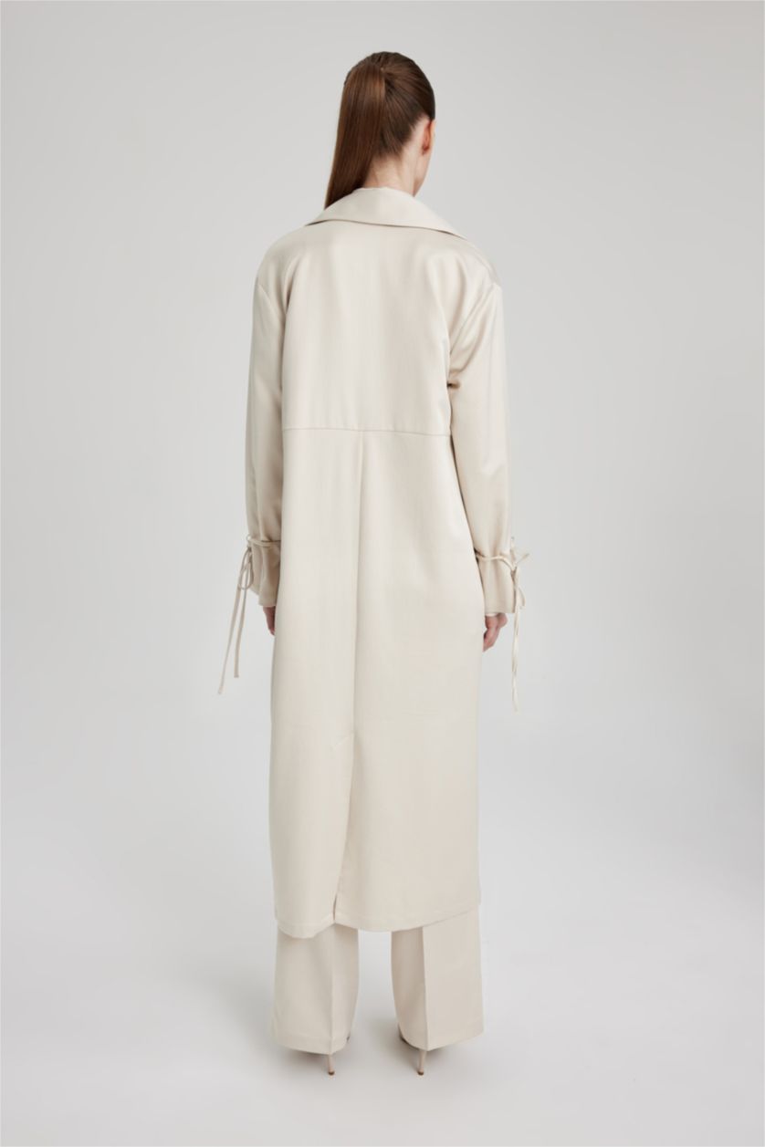 FEMME Beige Tunique Satinette Coupe Relaxant à Manches Longues