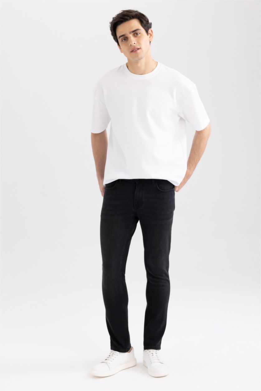 HOMME Noir Pantalon Jean PEDRO - Coupe slim en jean Ourlet étroit