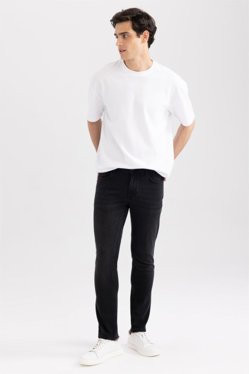 HOMME Noir Pantalon Jean PEDRO - Coupe slim en jean Ourlet étroit