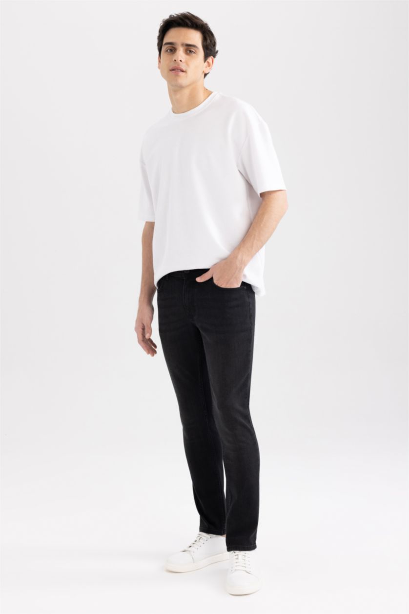 HOMME Noir Pantalon Jean PEDRO - Coupe slim en jean Ourlet étroit