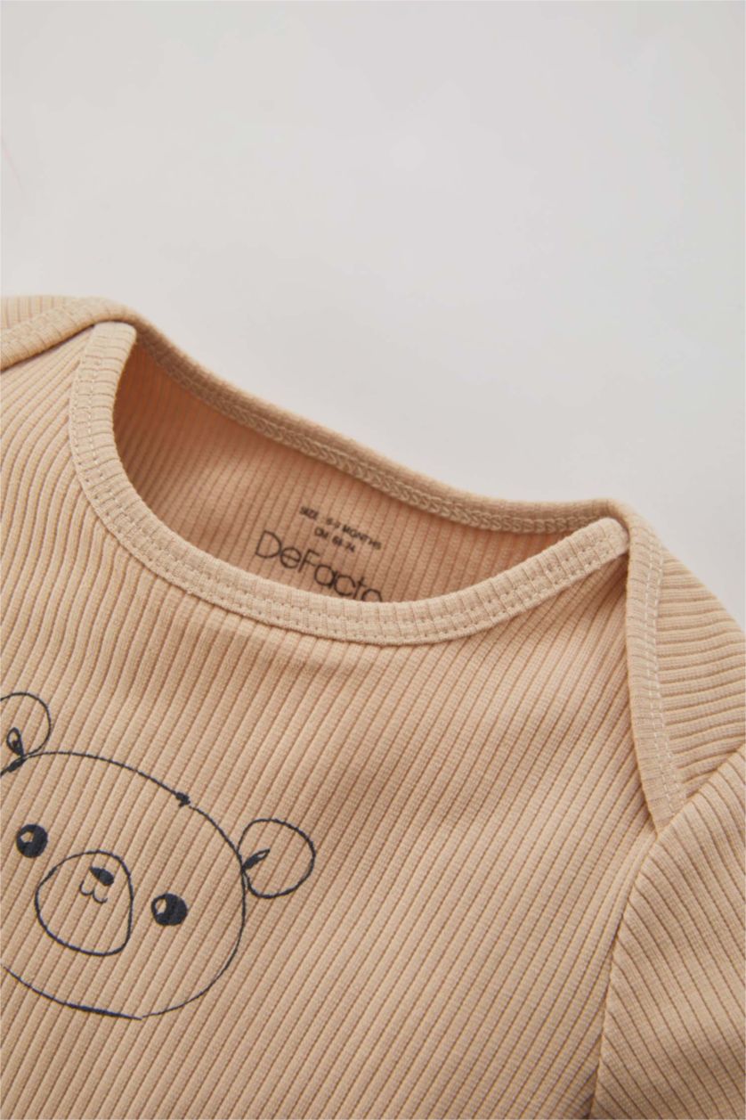 BABY BOY Beige Baby Boy Bear Printed Ribbed Camisole Jumpsuit