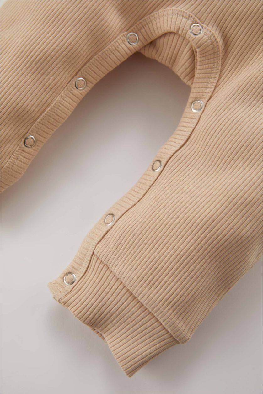 BABY BOY Beige Baby Boy Bear Printed Ribbed Camisole Jumpsuit