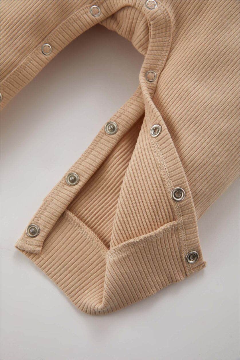 BABY BOY Beige Baby Boy Bear Printed Ribbed Camisole Jumpsuit