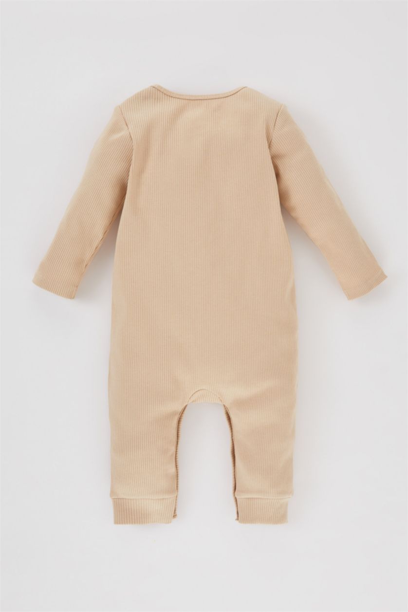 BABY BOY Beige Baby Boy Bear Printed Ribbed Camisole Jumpsuit