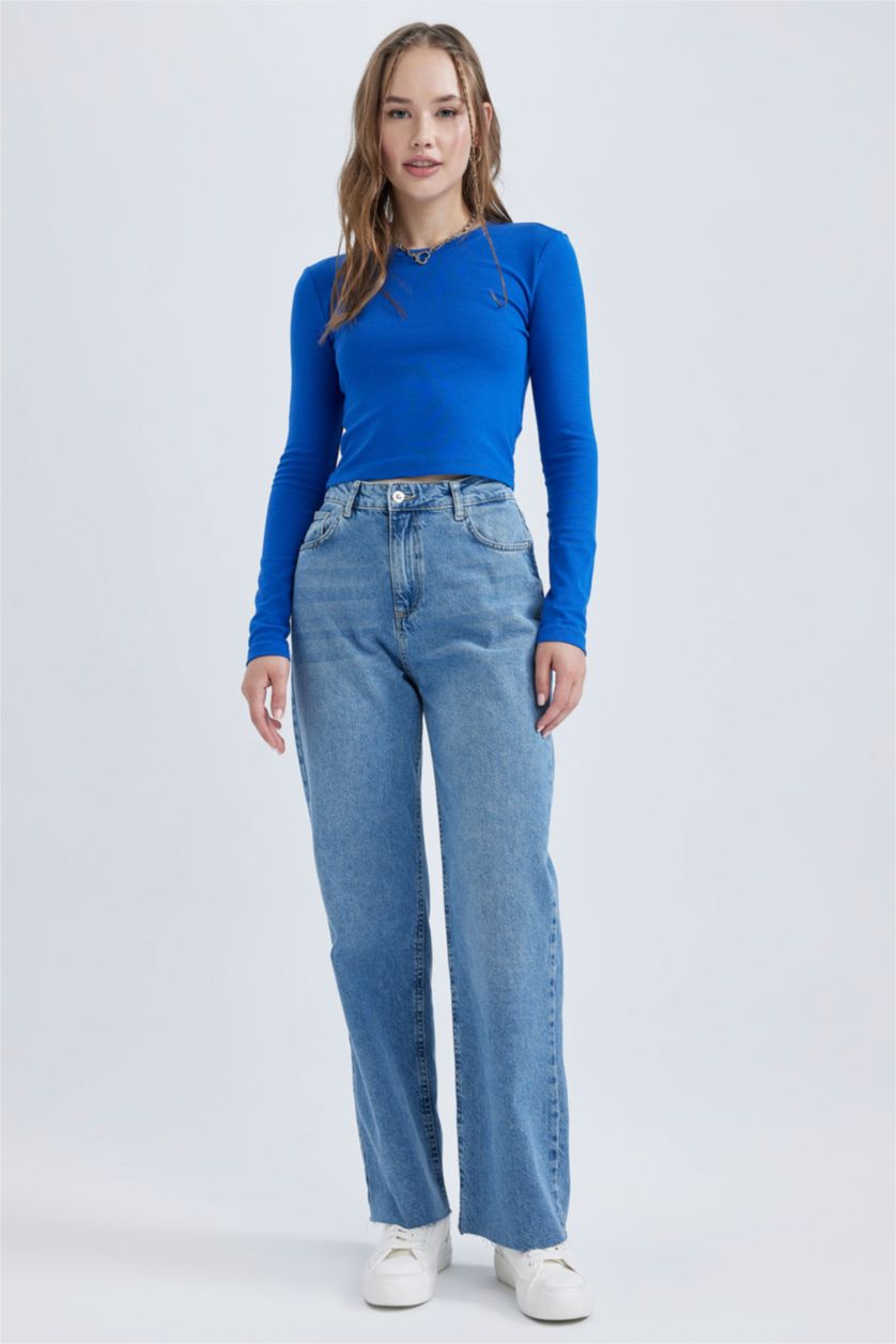 نساء اللون الملكي تيشيرت كم طويل سليم فيت