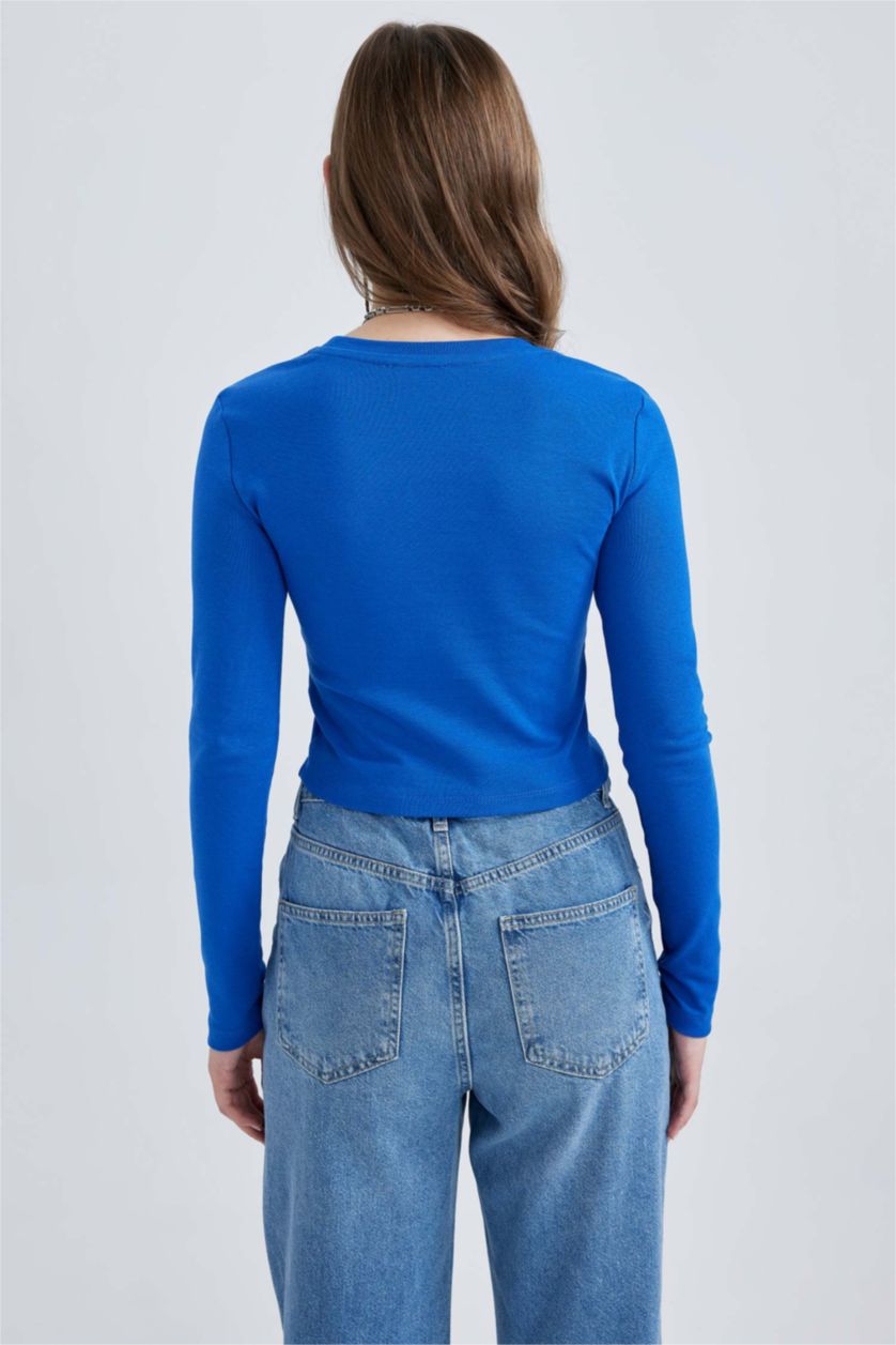 نساء اللون الملكي تيشيرت كم طويل سليم فيت