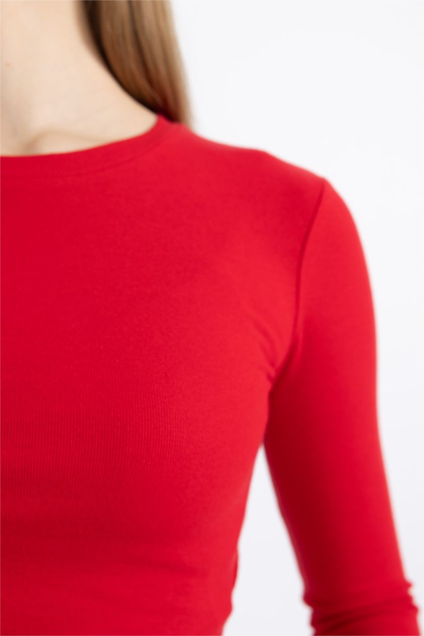 WOMAN Red Slim Fit Ribana Long Sleeve T-Shirt