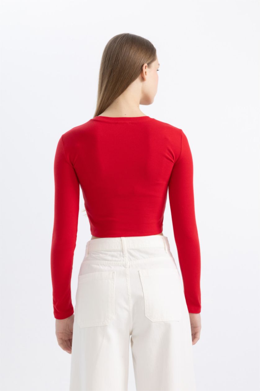 WOMAN Red Slim Fit Ribana Long Sleeve T-Shirt