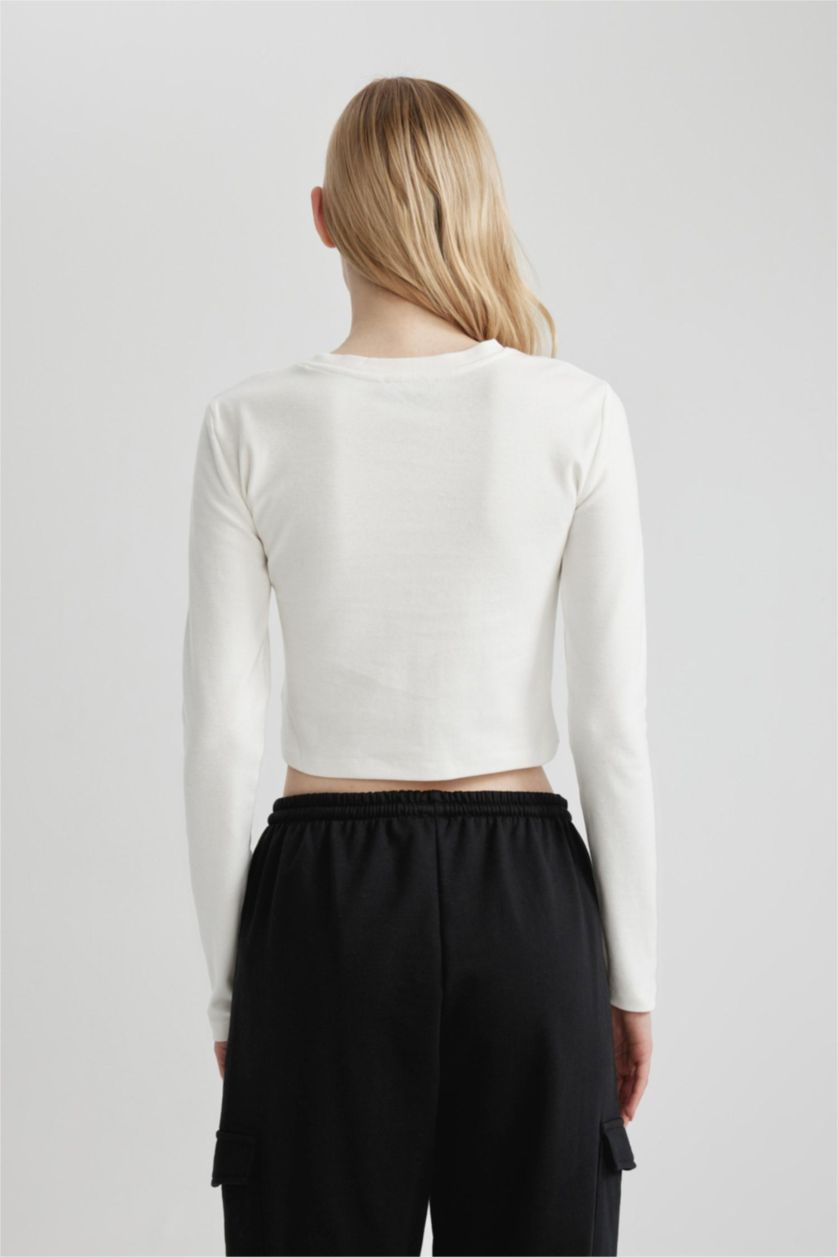 نساء اوف وايت تيشيرت ردن طويل سليم فيت