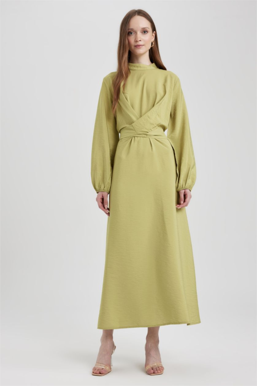 FEMME Vert Robe Tissée À Manches Longues Col De Chemise