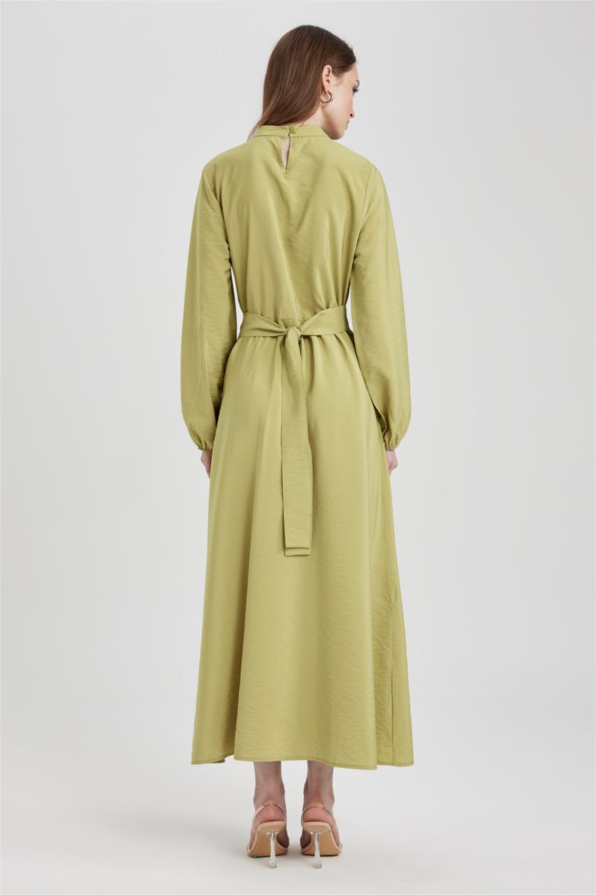 FEMME Vert Robe Tissée À Manches Longues Col De Chemise