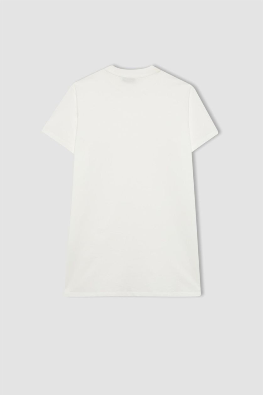 نساء بيج فاتح تونيك قطن نص كم قصة عادية برقبة مستديرة