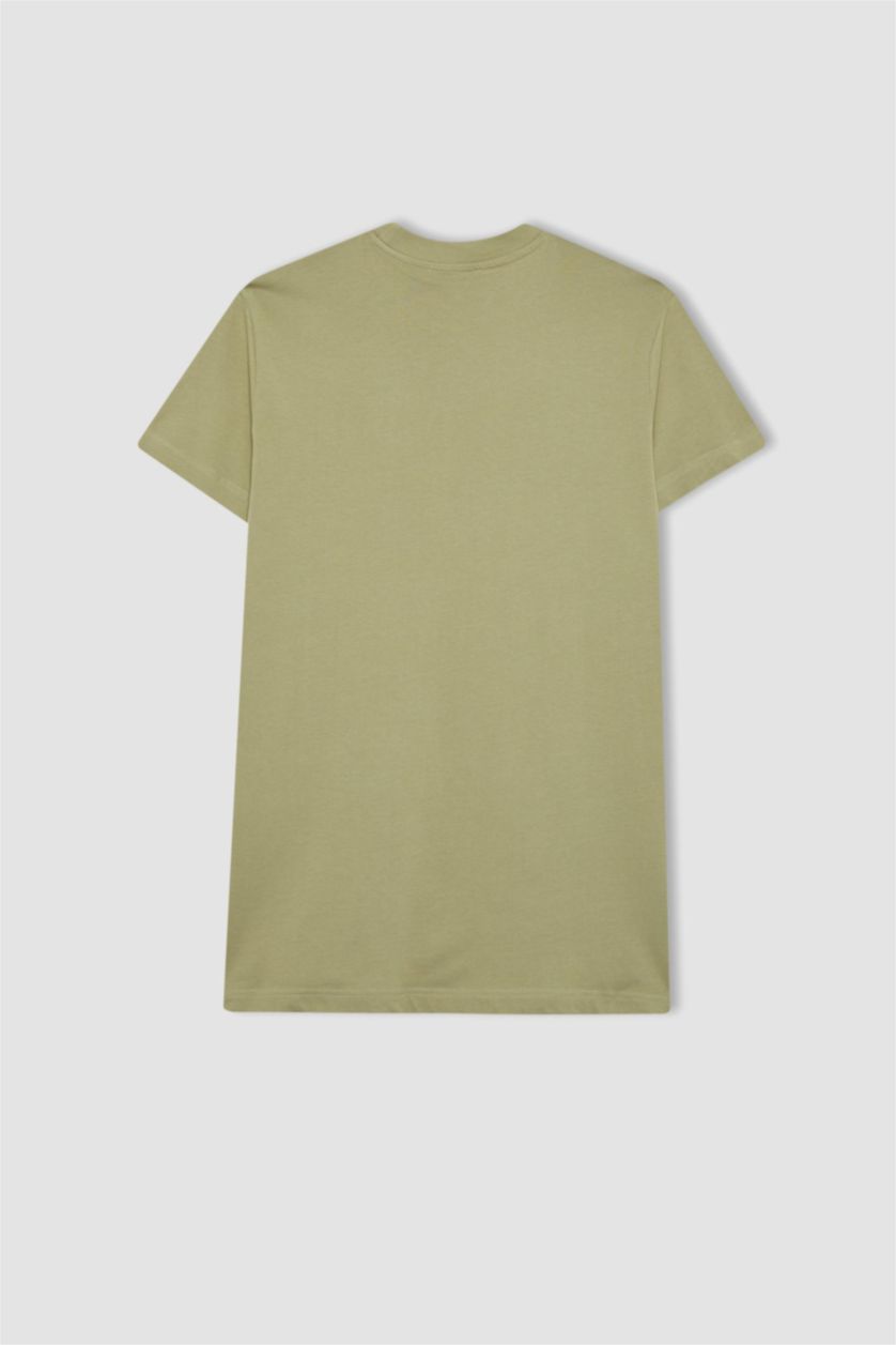 حريمي كاكي تونيك نص كم قطن قصة عادية بياقة مستديرة