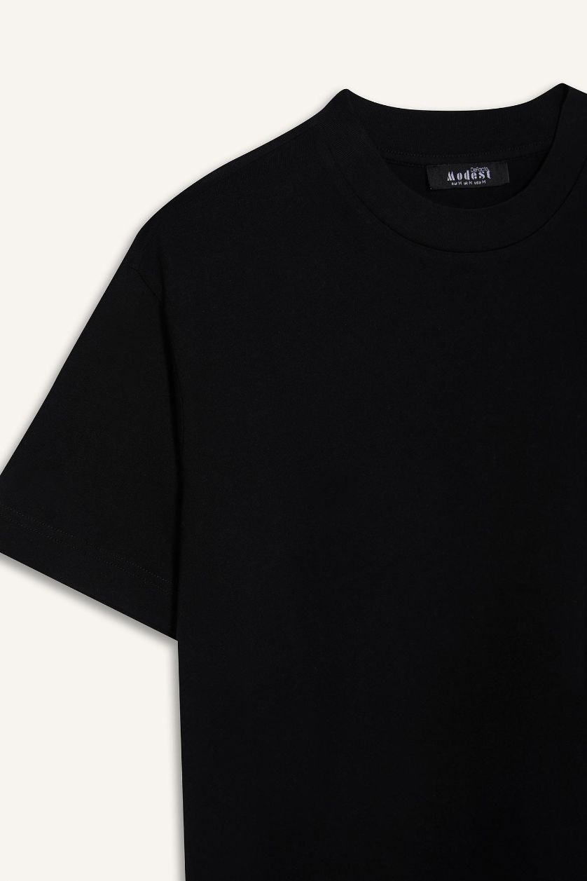 نساء أسود تيشيرت طويل قصة عادية بياخة مستديرة