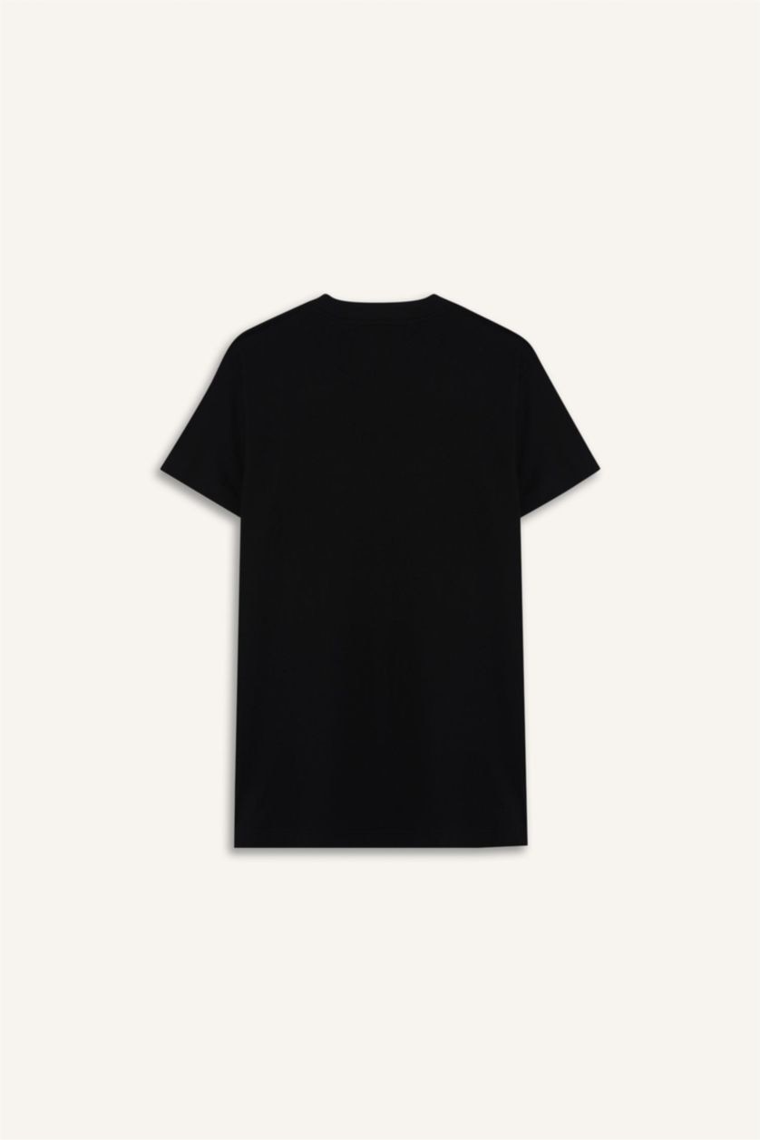 نساء أسود تيشيرت طويل قصة عادية بياخة مستديرة