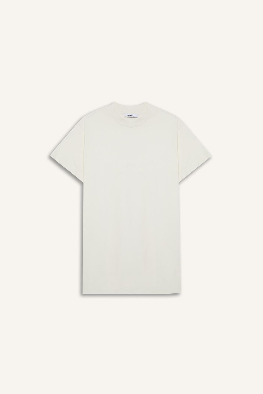 Woman Ecru Regular Fit Crew Neck Short Sleeve Tunic