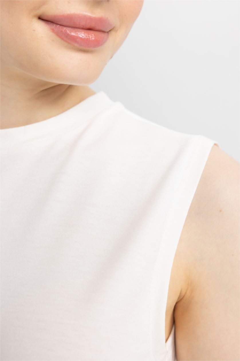 FEMME Écru Tunique à manches courtes Coupe Régulière Col Ras Du Cou