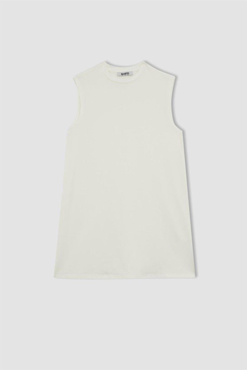 FEMME Écru Tunique à manches courtes Coupe Régulière Col Ras Du Cou