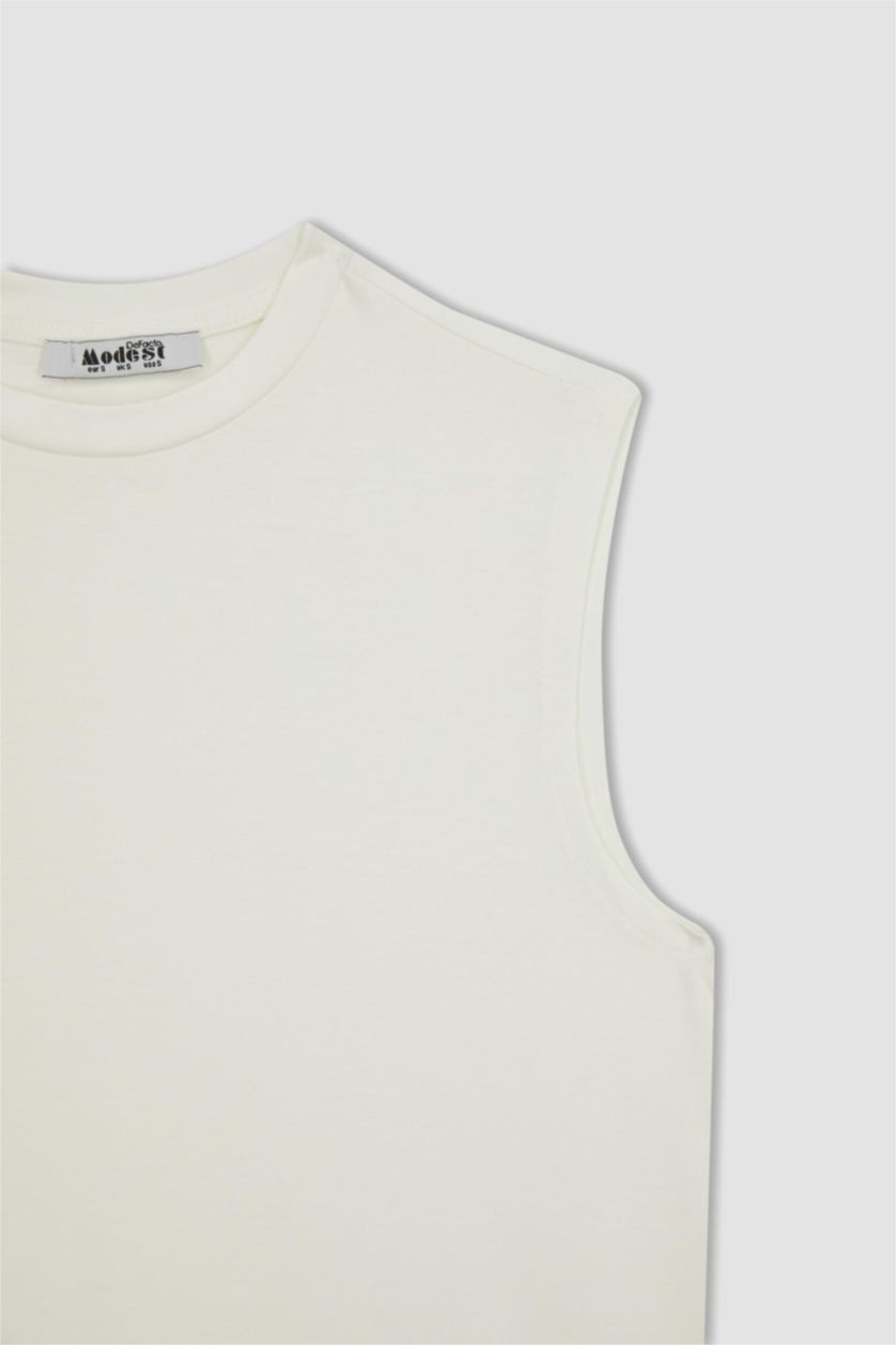 FEMME Écru Tunique à manches courtes Coupe Régulière Col Ras Du Cou