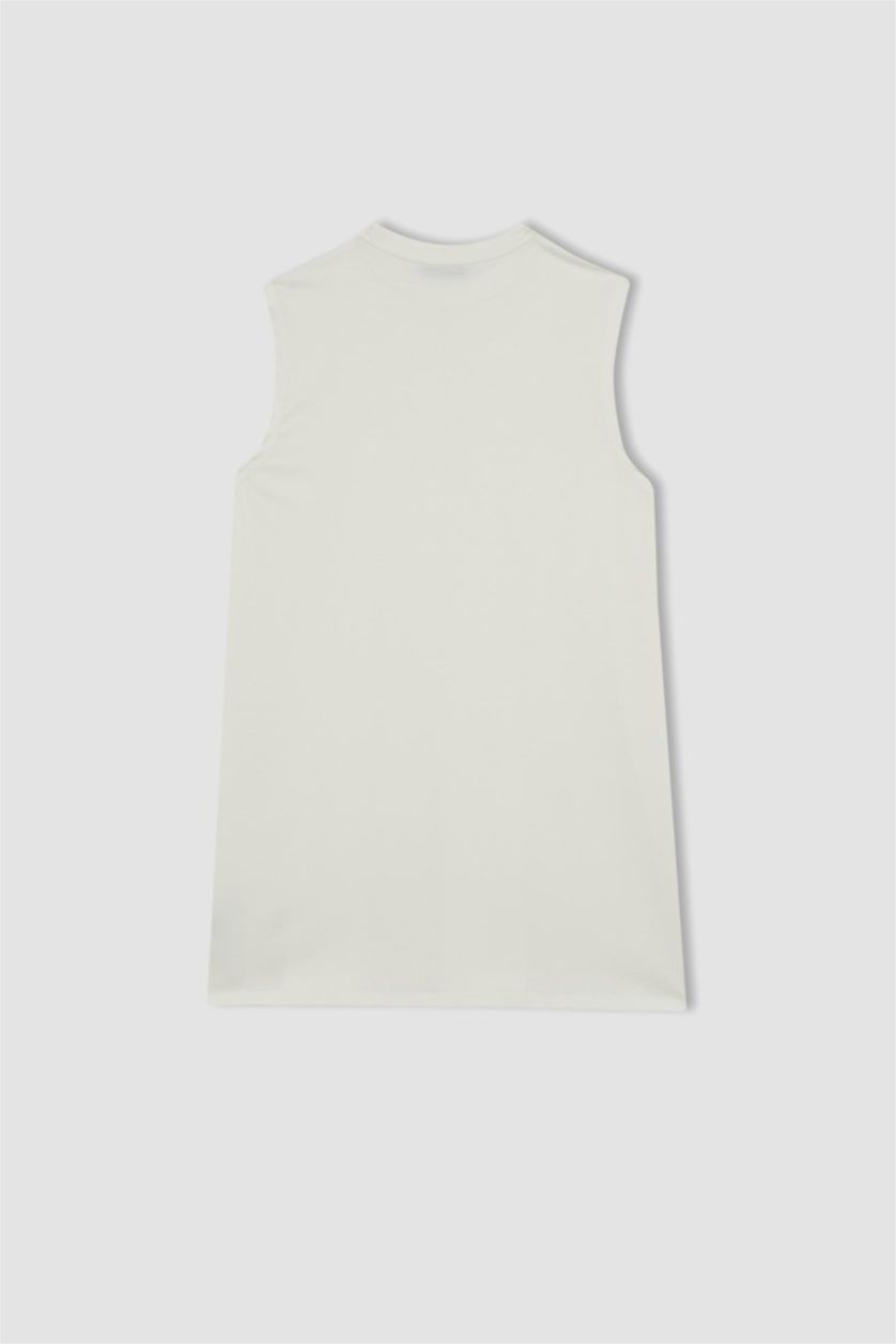 FEMME Écru Tunique à manches courtes Coupe Régulière Col Ras Du Cou