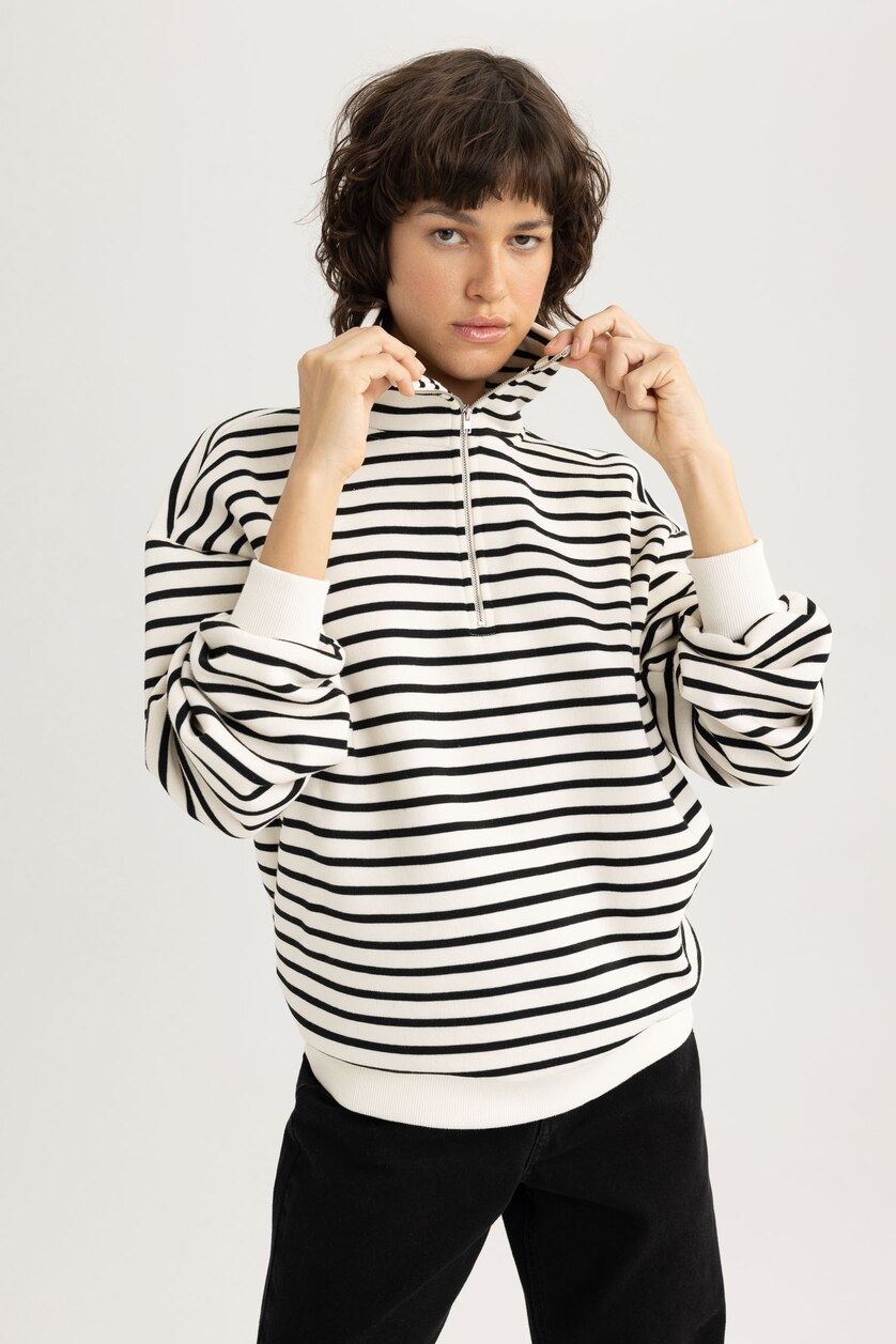 Kadın Taş Regular Fıt Kalın Kumaş Sweatshirt