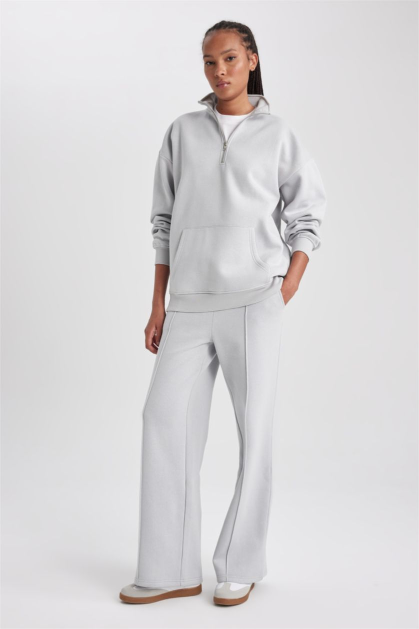 Женщины Светло-серый Свитшот оверсайз на молнии из плотной ткани