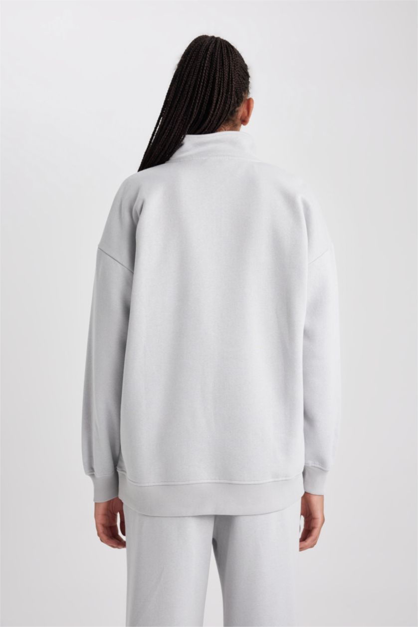Женщины Светло-серый Свитшот оверсайз на молнии из плотной ткани