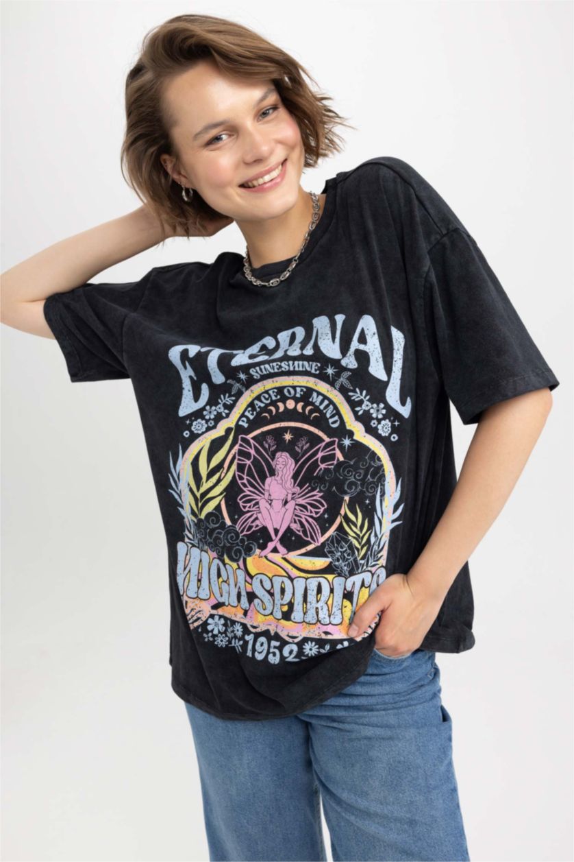 نساء أسود Oversize Fit Short Sleeve T-Shirt