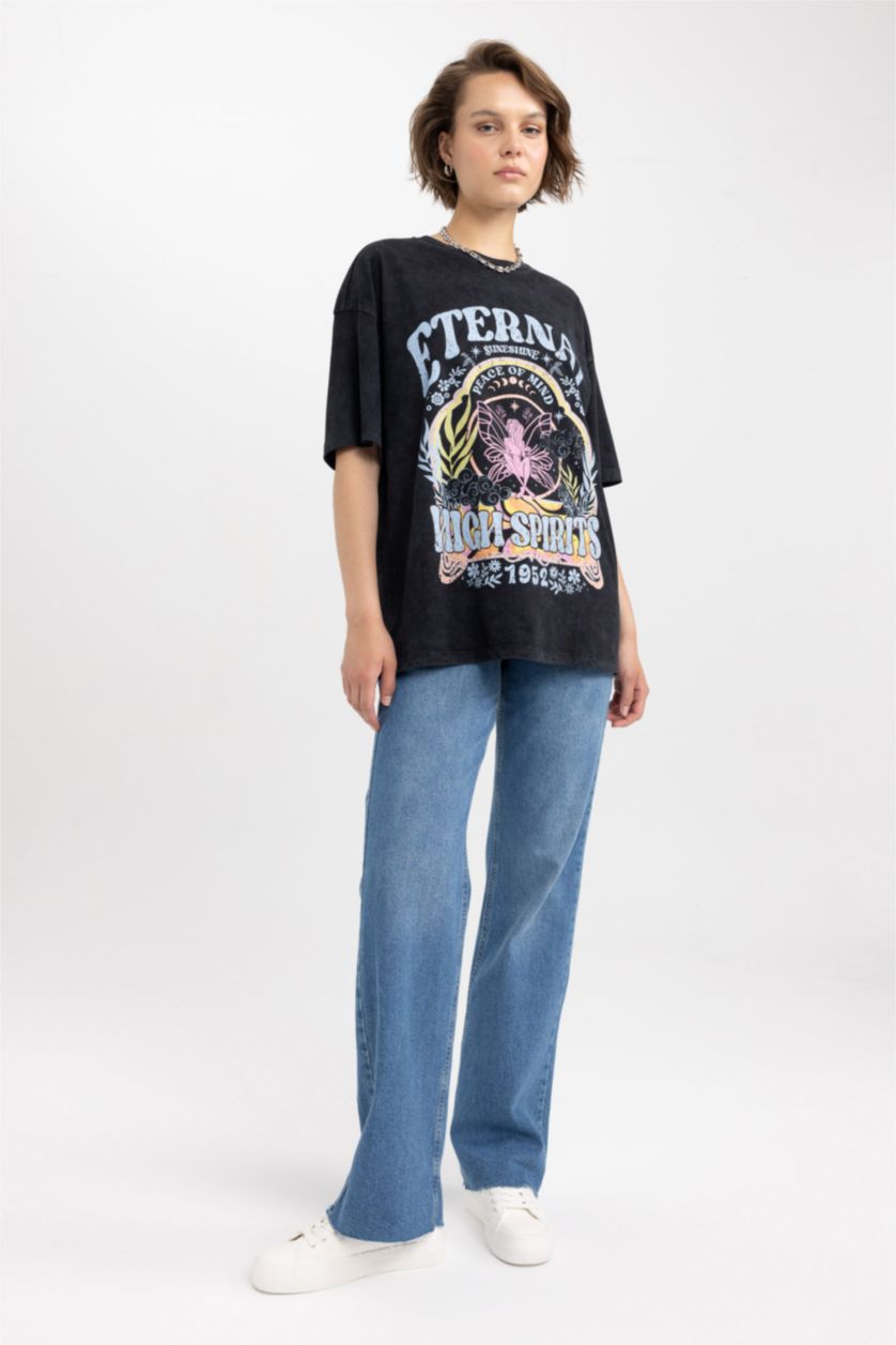 نساء أسود Oversize Fit Short Sleeve T-Shirt
