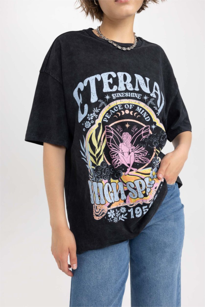 نساء أسود Oversize Fit Short Sleeve T-Shirt
