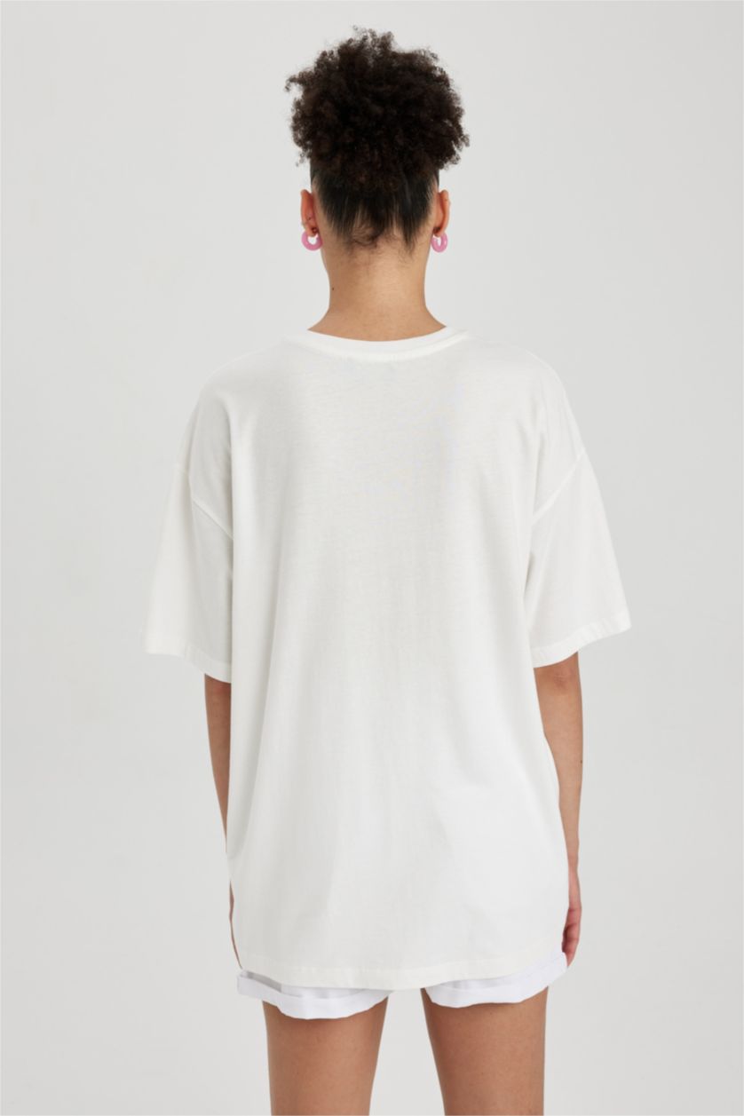 حريمي اوف وايت تيشيرت قطن نص كم اوفر سايز مطبوع