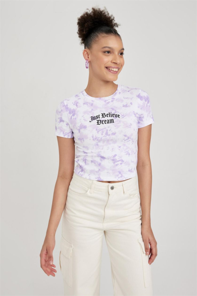 نساء أرجواني فاتح تيشيرت نص ردن سليم فيت بطبعة شعار