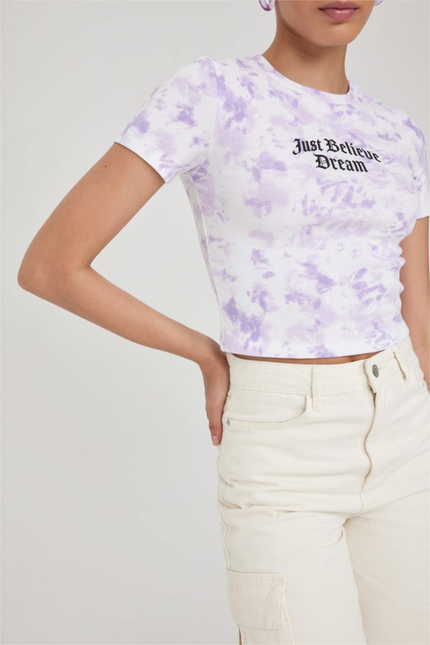 نساء أرجواني فاتح تيشيرت نص ردن سليم فيت بطبعة شعار