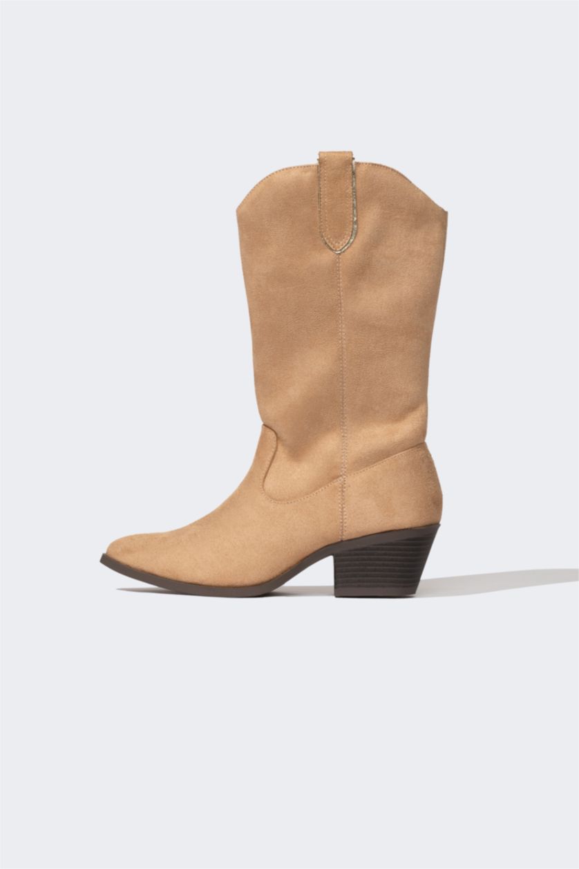 WOMAN Beige Women Thick Sole Faux Leather Boots