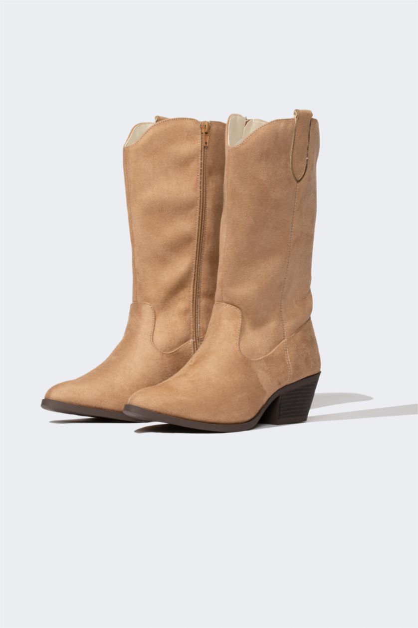 WOMAN Beige Women Thick Sole Faux Leather Boots