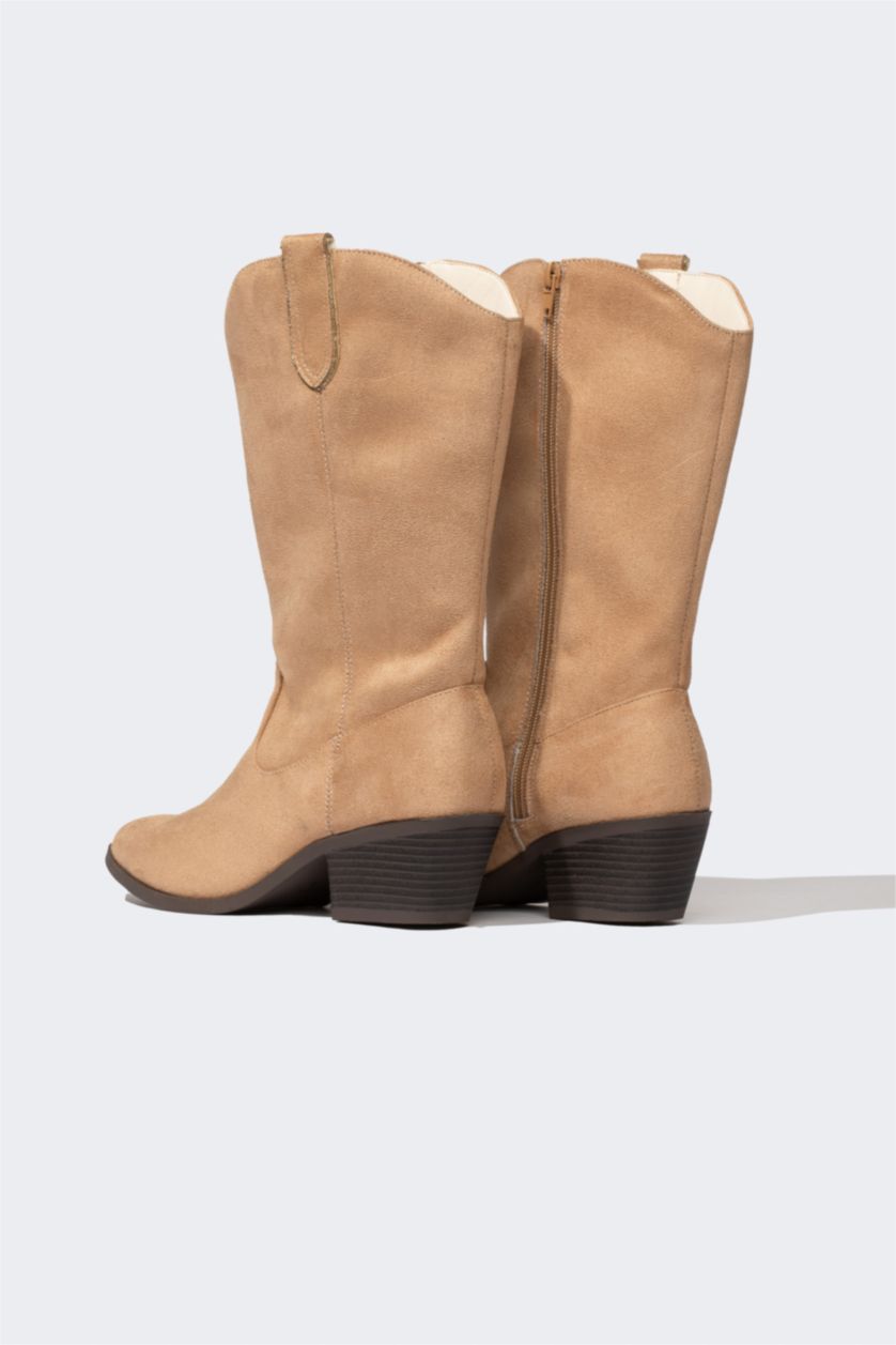 WOMAN Beige Women Thick Sole Faux Leather Boots