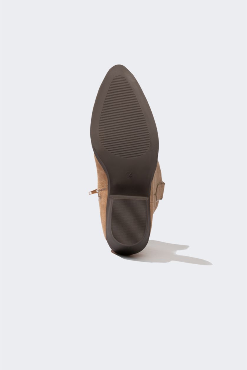 WOMAN Beige Women Thick Sole Faux Leather Boots