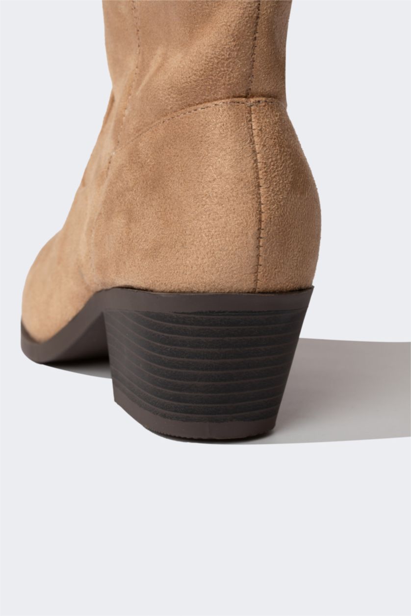 WOMAN Beige Women Thick Sole Faux Leather Boots