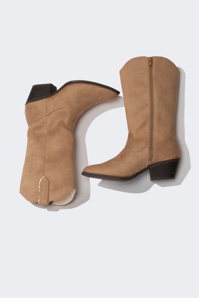 WOMAN Beige Women Thick Sole Faux Leather Boots