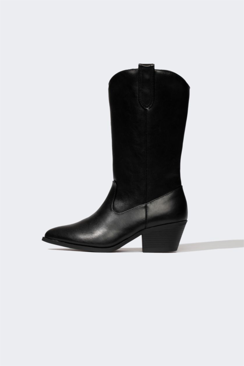 FEMME Noir Bottes Cuir Synthétique à Semelle Épaisse Pour Femme