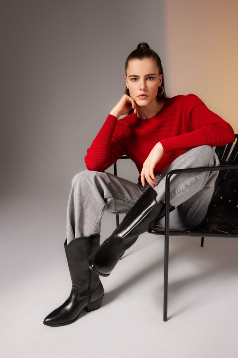 FEMME Noir Bottes Cuir Synthétique à Semelle Épaisse Pour Femme