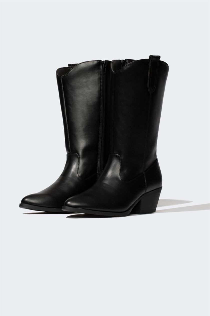 FEMME Noir Bottes Cuir Synthétique à Semelle Épaisse Pour Femme