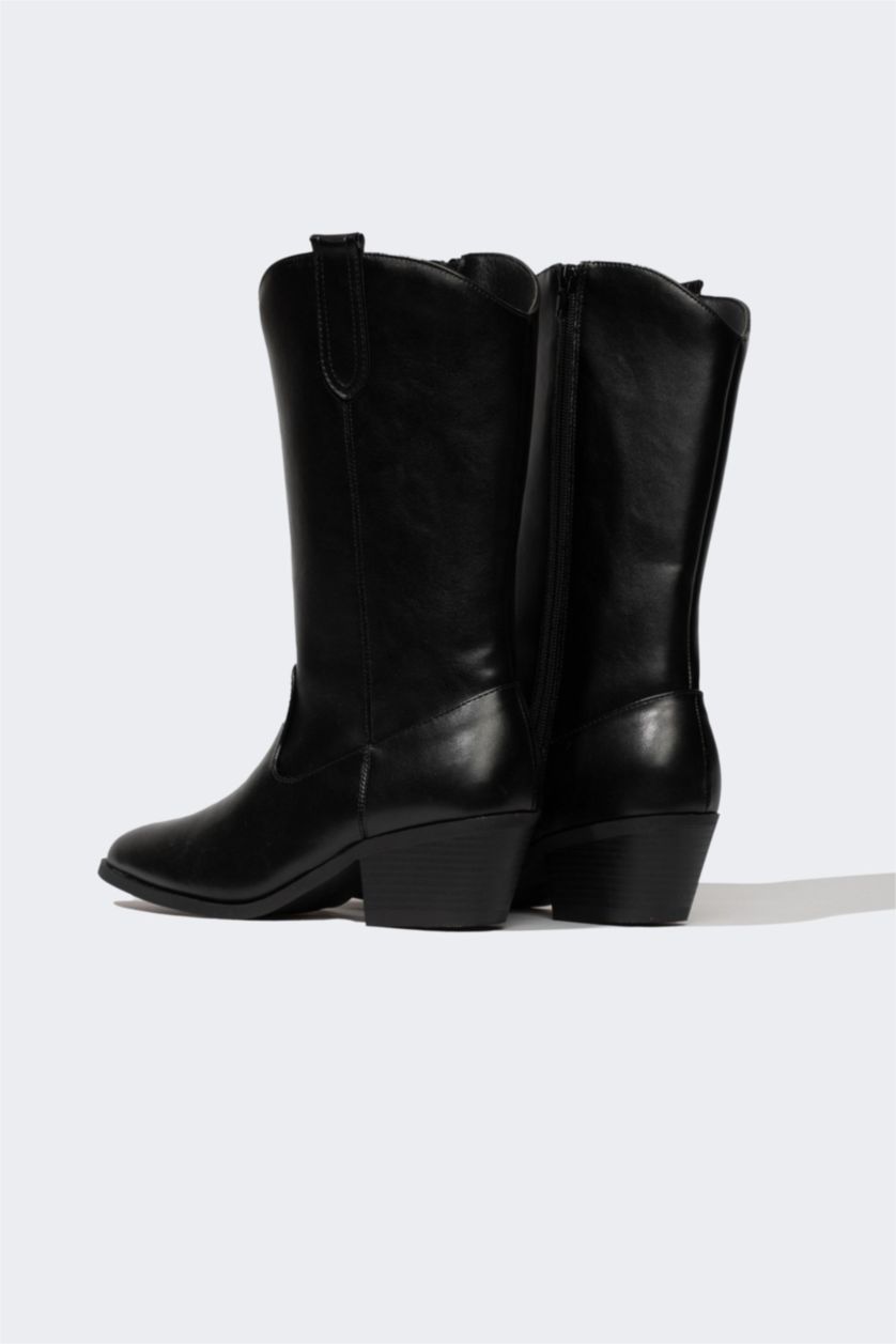 FEMME Noir Bottes Cuir Synthétique à Semelle Épaisse Pour Femme