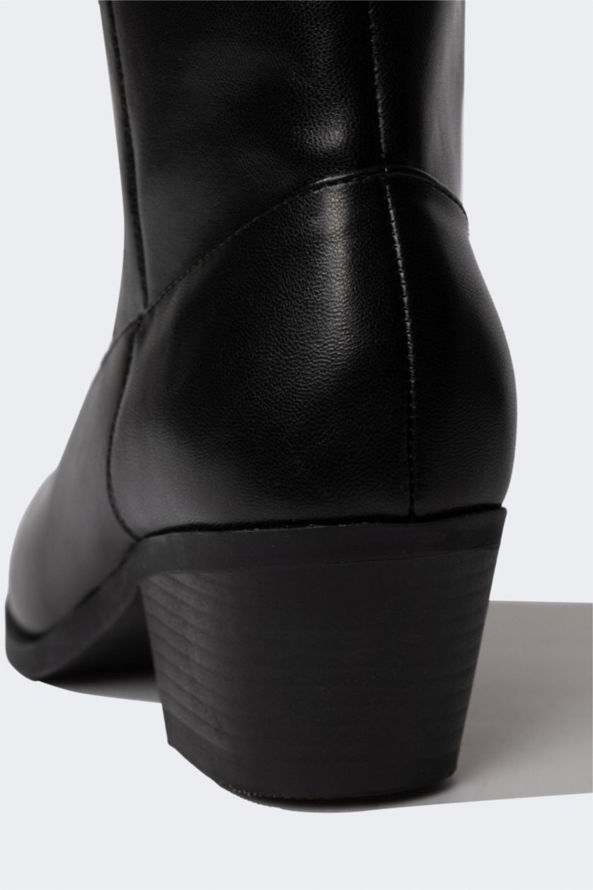 FEMME Noir Bottes Cuir Synthétique à Semelle Épaisse Pour Femme